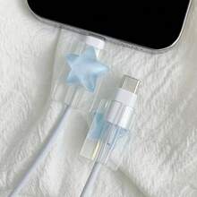 Set de 2 cables de datos de protección con estrella, que incluye dispositivo para enrollar el cable, clip protector de cable de carga y mordedor de cable, protector de cargador