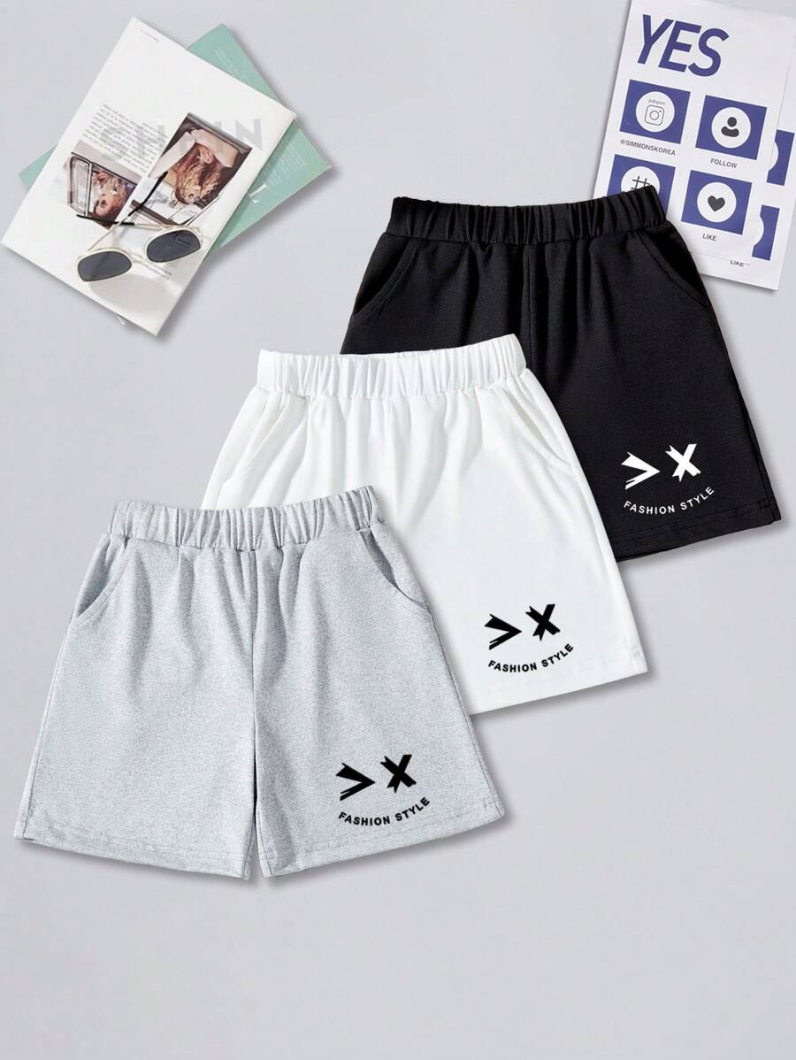 3pcs/Set Boys Casual Letter & Print Shorts With Pockets, Summer Outdoor Sportswear - Multicolor - View 1