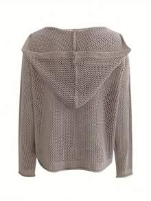 Women's Hollow V-Neck Knit Sweater, Multifunctional Casual Versatile Long Sleeve Hooded Cover Up, Suitable For Spring And Summer - Grey - View 3