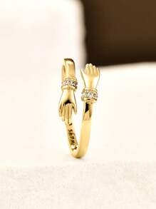 BALMORA 1 件 S925 纯银锆石雕刻戒指，Always With You 开口戒指，赠予朋友，赠予家人 - 金色 - 查看 7