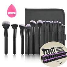 15pcs Makeup Brush Set With Eyeshadow, Concealer, Blush Brushes, Complete Kit With Storage Bag & Sponge