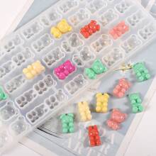 1pc 45-Cavity Resin Silicone Teddy Bear Shaped Mold, Heat Resistant For DIY Resin Pendant Earrings, Keychain, Necklace, Cartoon Crafts - White - View 1
