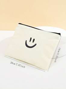 2 件时尚简约帆布拉链化妆包，适用于化妆品、护肤品和美容工具、旅行收纳包 - 米色 - 查看 5