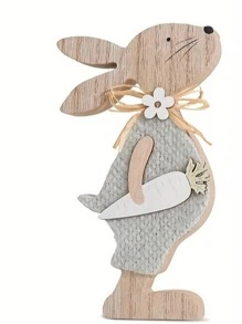1 Pair 8x18cm Wooden Easter Bunny Decor, Hand-Painted DIY Wooden Craft Tabletop Bunny Figurines
