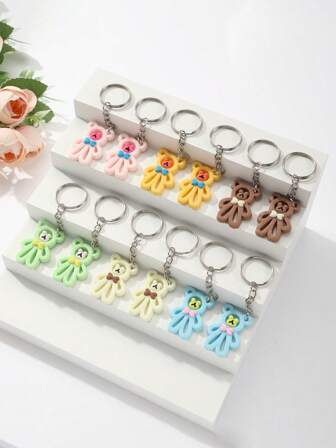 12pcs Hollow Bear PVC Keychain Set, Cute Car Keychain And Backpack Pendant, Small Gift, Bohemian PVC Plastic Car Accessories Bag Charm School Cartoon