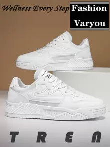 男士新款当季户外休闲运动鞋-时尚纯色平底鞋-厚底防滑耐磨轻便防水加厚真皮休闲鞋-百搭学生鞋 - 白色 - 查看 1