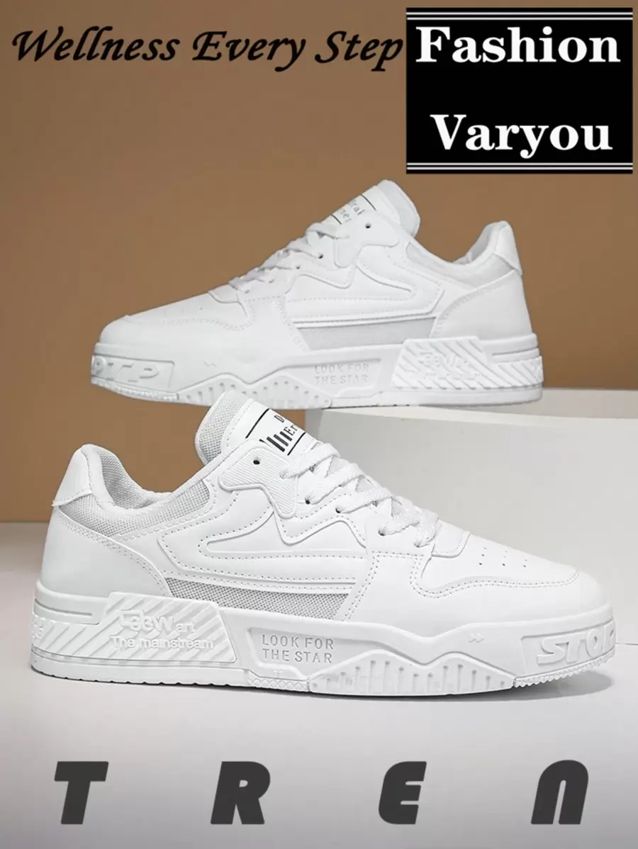 男士新款当季户外休闲运动鞋-时尚纯色平底鞋-厚底防滑耐磨轻便防水加厚真皮休闲鞋-百搭学生鞋 - 白色 - 查看 1