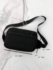 男士纯色尼龙迷你斜挎包，休闲时尚运动旅行斜挎包 - 黑色 - 查看 5