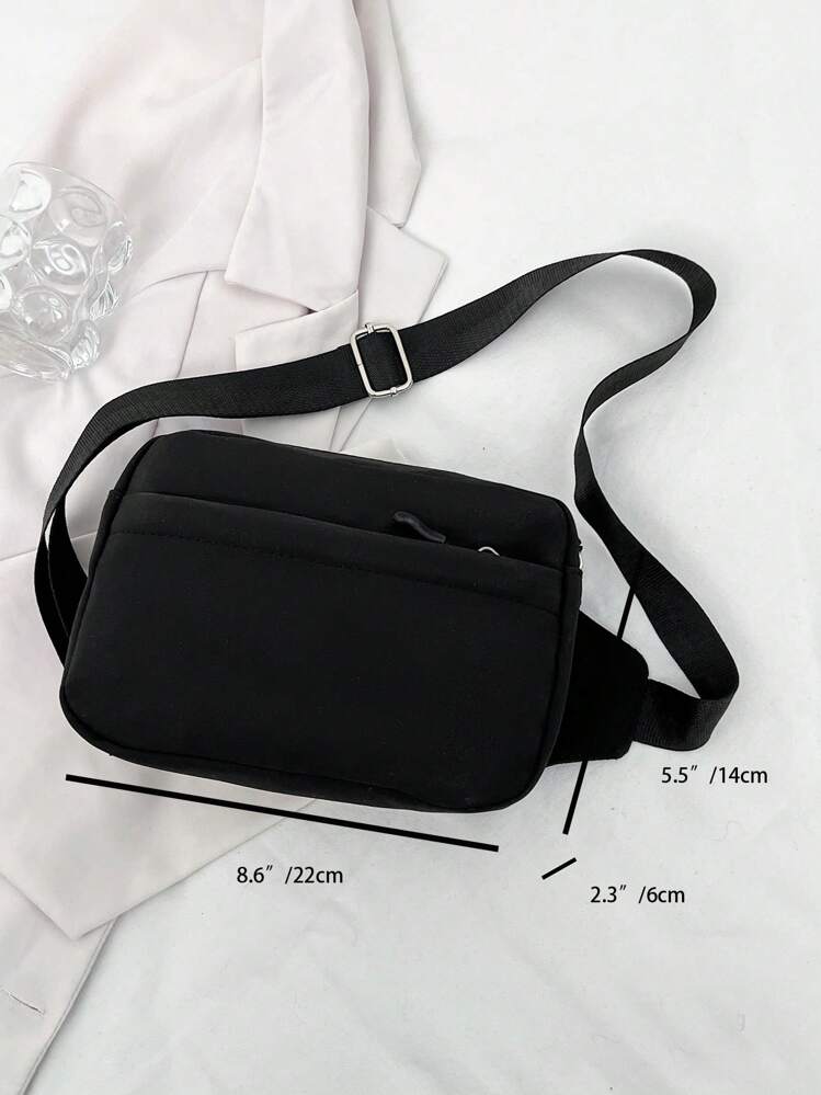 男士纯色尼龙迷你斜挎包，休闲时尚运动旅行斜挎包 - 黑色 - 查看 5