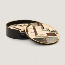 Classic Stone Pattern Coaster Set, Luxury Golden Plating Coaster Set, Premium B Series