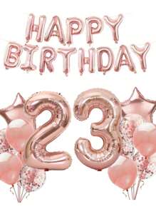 一套成人生日派对装饰气球，玫瑰金数字铝箔气球，包含18岁、21岁、30岁、40岁、50岁、60岁生日派对用品，圣诞主题