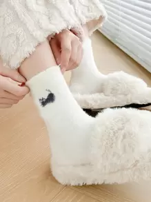 1 Pair Cute Cat Pattern Mid-Calf Socks, Suitable For Spring And Autumn