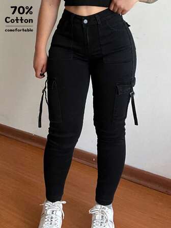 女式 Y2K 休闲紧身工装牛仔裤，秋季