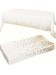 kumozawa 1pc White Plastic Tablecloth With Gold Dots, Disposable Party Table Cover - White - View 1