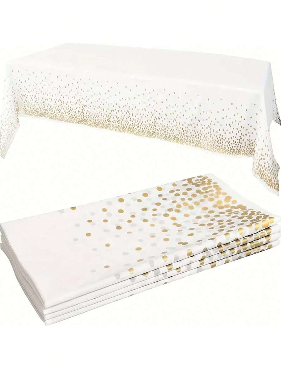 kumozawa 1pc White Plastic Tablecloth With Gold Dots, Disposable Party Table Cover - White - View 1