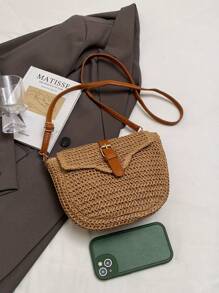 新款时尚草编包，女士单肩斜挎包，百搭时尚 - 卡其色 - 查看 8