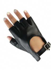 Guantes de mujer con hebilla de metal negro ajustable, de media mano, para conducción de motocicleta, rendimiento y uso casual