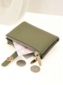 MINGYOU Women Short Snap Button PU Leather Wallet Soft Multi-Function Fashion Casual Card Case Zipper Minimalist Student Coin Purse Compact And Stylish For Women Wallet Mini Wallet Purse Wallet Small Wallet - Green - View 7