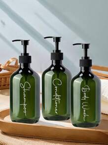 3pcs 500ml Shampoo And Conditioner Dispenser Set With 3 Waterproof Labels, Empty Shower Gel Dispenser Set, Suitable For Bathroom Home Decor, Autumn Decor, Back To School Decor - Green - View 6