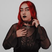 Alternative Pentagram And Spike Faux Leather Choker For Women Off - 黑色 - 查看 3