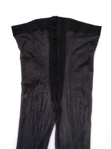 1 双女式性感闪亮高裆连裤袜 - 黑色 - 查看 4