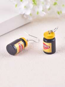 1 对时尚树脂花生酱罐 3D 吊坠耳环，适合女性日常和派对佩戴，全年配饰 - 花生醬 - 查看 5
