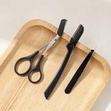 3pcs Set Eyebrow Grooming Kit, Includes Stainless Steel Eyebrow Razor, Eyebrow Scissors And Eyebrow Tweezers, Suitable For Beginner