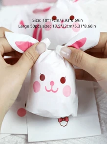 50个装 - 精美复活节礼品袋，复活节糖果袋，大量，糖果袋，塑料小复活节袋，复活节派对零食袋，可装三明治，复活节兔子礼品袋，塑料复活节派对零食袋，扭结蝴蝶结，适用于派对礼物、婚礼生日用品 - 彩色 - 查看 2