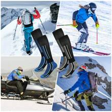 2 双保暖滑雪袜男女冬季保暖足球运动袜寒冷天气厚及膝袜适合滑雪、单板滑雪、户外运动高性能滑雪袜（灰色 + 蓝色/紫色-黑色 + 粉色-白色） - 彩色 - 查看 10