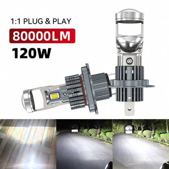 DrViAion 2 件 6000K 1:1 无线 H7 迷你 LED 投影仪镜头 Canbus 9005 9006 H11 即插即用 H4 汽车大灯涡轮灯汽车投影仪 80000LM LED 灯适用于汽车 12V