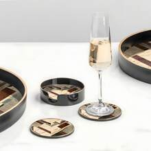 Classic Stone Pattern Coaster Set, Luxury Golden Plating Coaster Set, Premium B Series