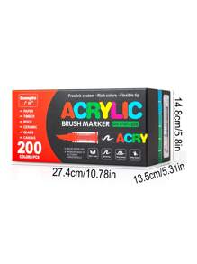 200colors 1set Straight Liquid Acrylic Colour Markers, Water-Based Brush Tip Markers For Rock, Wood, Fabric, Plastic, DIY Crafts – Fine Point Acrylic Markers For Office, Study & Art Supplies –Ideal For Gift