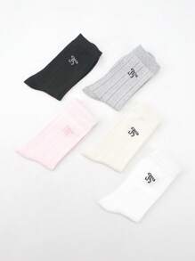 5 Pairs Ladies' Crew Socks, Cartoon Cute Solid Color Bow Design, Soft Comfortable Casual Fluffy Socks, Suitable For Daily Wear, Home, Office, Campus, Sports, All Seasons