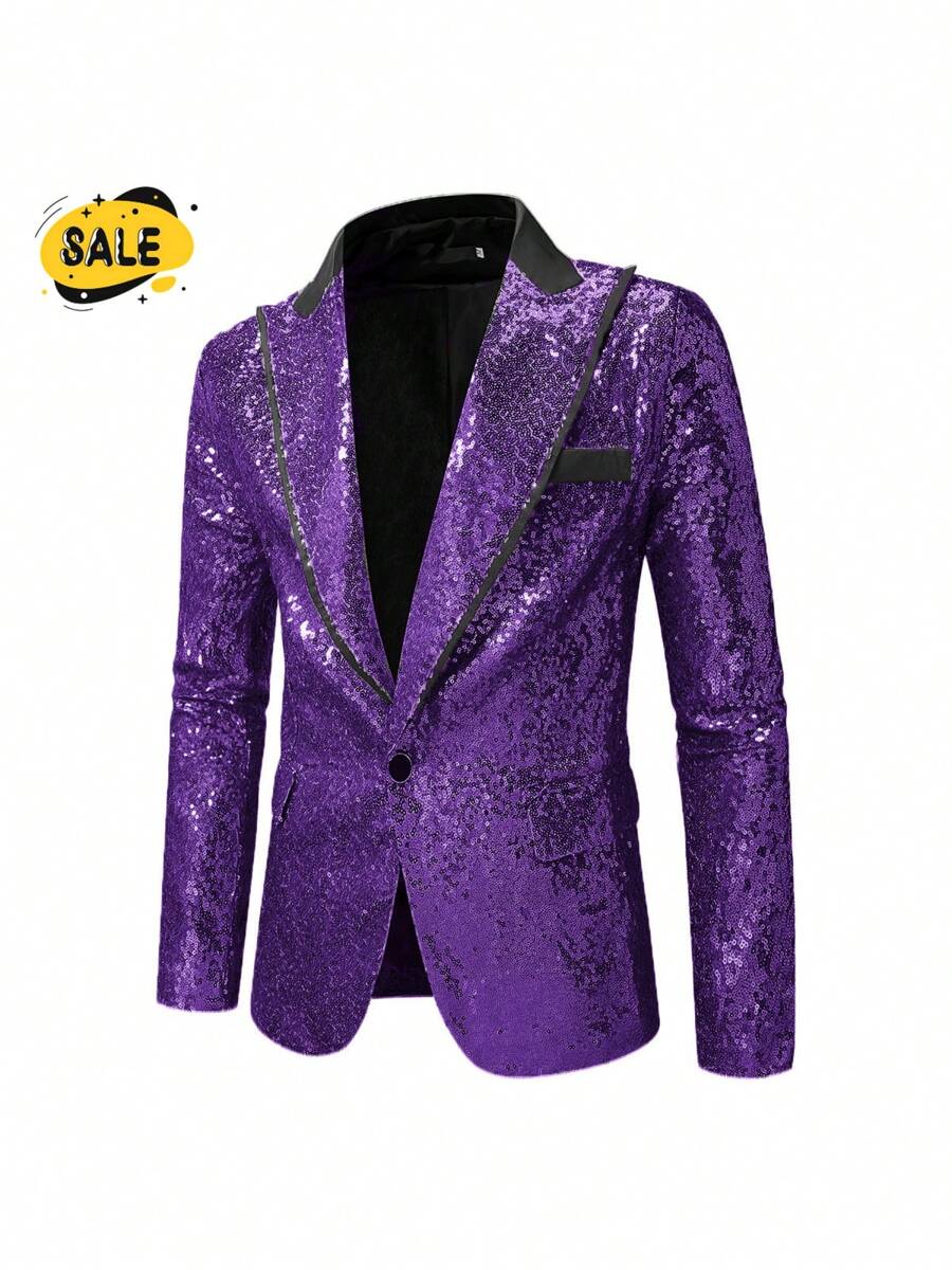 Men's Suit Sequins Disco Suit Stage Host Suit Jacket Banquet Performance Dress - Purple - View 1