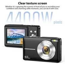 Cámara digital mini de alta definición de 4400MP, grabación Full HD 1080P, tarjeta de memoria de 32GB, batería recargable, cordón, anti-vibración, zoom 16X, grabación de video, webcam, multilingüe, diseño de bolsillo portátil, ¡regalo ideal para adolescentes y fotógrafos! - Cámara + tarjeta de memoria 32G - Ver 5