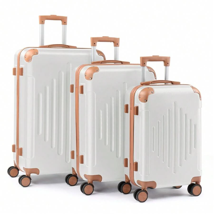 3 Piece Travel Suitcase With Corner Protectors, 20/24/28 Inch, Durable Hard Shell, 360 Degree Spinner Wheels, Multifunctional, Large Capacity, Lightweight, Fashionable Multicolor - 3 In 1 Beige Vs Brown - View 1