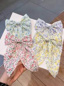 4 件套可爱花卉和蝴蝶结设计发夹，适合小女孩，简约时尚，无卡纸 - 彩色 - 查看 6