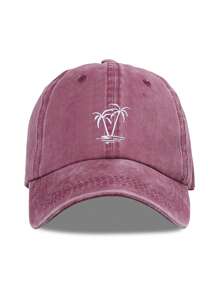 1pc New Women's Embroidered Palm Tree Washed Baseball Cap, Adjustable Outdoor Leisure Cap Suitable For Outdoor Travel And Sun Protection - Baseball Cap - View 5