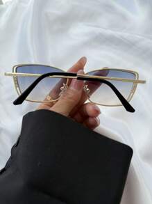 Novo Óculos Grande de Moda Quadrado, Vintage, Metal de Duas Pontes, Para Mulheres e Homens, Uso Diário Casual, Rua, Festa, Praia, Versátil, Decoração de Personalidade - Azul - Visão 7