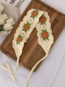 1pc Floral Crochet Knitted Headband, Spring & Summer Ins Style Decorative Headband, Handmade Woven Contrast Color Retro Floral Hair Band, Sweet Knitted Headscarf,Hair Accessories,Turban Headband, Hairband