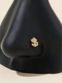 1件金色立方氧化锆S形/L形鼻钉，Y2K风格女性鼻部穿孔饰品 - 銀色 - 查看 1