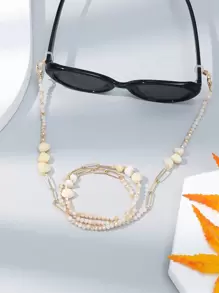 1pc Crystal Beads & Metal Eyeglasses Chain - Beige - View 3