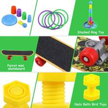 9PCS Papegaaienspeelgoed Bureau Training Speel Intelligent Interactief Belspeelgoed Geschikt voor Kleine & Middelgrote Papegaaien, Inclusief Skateboard, Ringen, Kauwspeelgoed