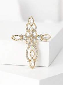 Fashionable Rhinestone Cross Brooch For Women Dress Suit Pin Accessories Party Banquet Gift