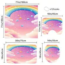 4pcs Shower Curtain Non-Slip Carpet Set, Wedding Date Floral Elements, Toilet Lid, Bath Mat - Includes 12 Plastic Hooks - Waterproof Polyester Fabric, Quick Drying, Non-Slip, Ring Top, Machine Washable Home Decor, Shower Decor Accessories,