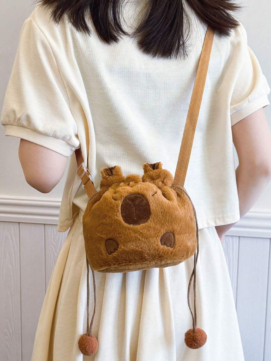 Fashionable Capybara Pattern Plush Crossbody Bag, Can Be Used As A Shoulder Bag, Handbag And Casual Bag, New Bag, - Brown - View 1