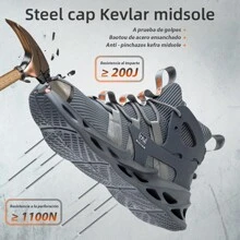botas de trabajo para seguridad industrial con casco de acero, puntera de protección,  botas de seguridad industrial - Gris - Ver 3