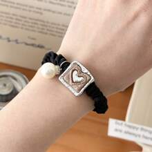 4pcs/8pcs Set New Elegant Pearl Heart Shaped Scrunchies, Versatile Sweet Stretchy Hair Ties, Polyester Fiber, Suitable For All Seasons - Multicolor - View 4