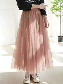 2025春夏新款韩版宽松双层网眼长裙 - 粉色 - 查看 3