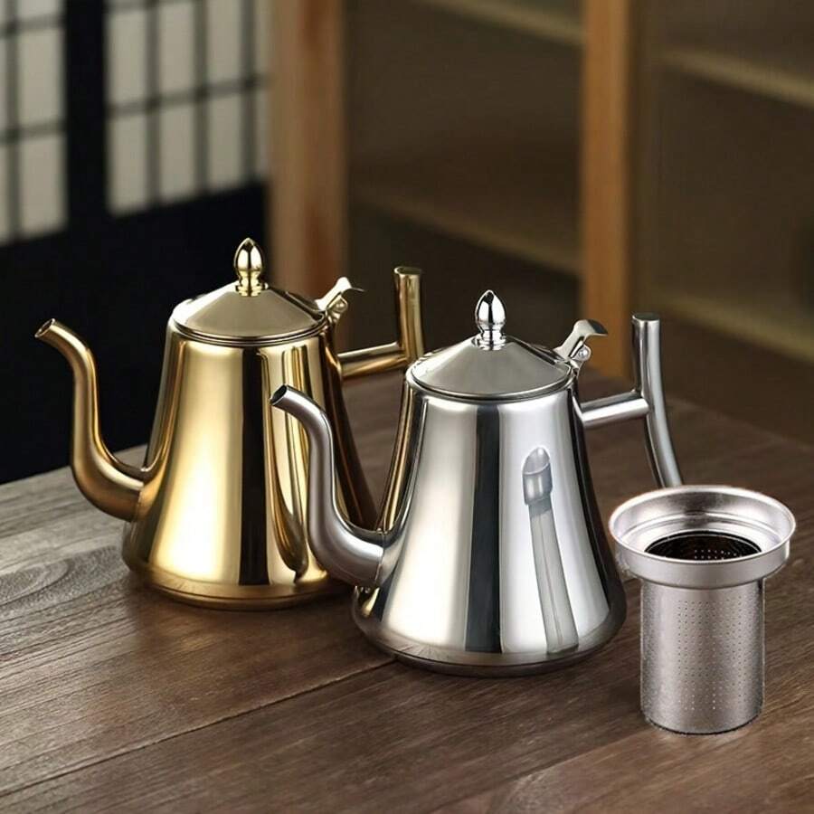 不锈钢茶壶带可拆卸泡茶器，金色茶壶带过滤器，咖啡壶带过滤器，礼品茶具带精美礼品盒，适合家庭、餐厅、户外，可在洗碗机中清洗 - 彩色 - 查看 1
